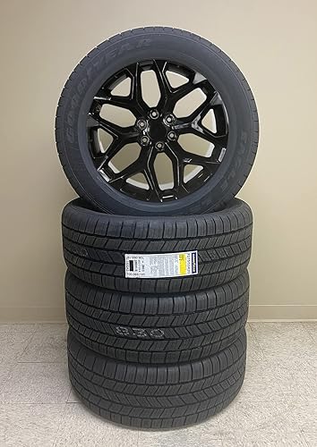 Llanta de réplica de copo de nieve negro brillante de 20 pulgadas con llantas 275/55R20, incluye sensores TPMS y 24 tuercas para Chevy Silverado