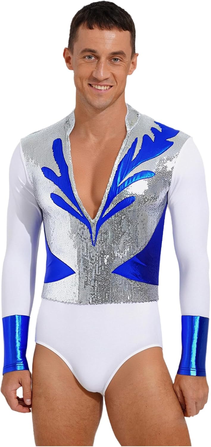 JanJean Men Adult Men Latin Dance Leotard Latin Ballroom Dance Shirt Me Skating Practice Top