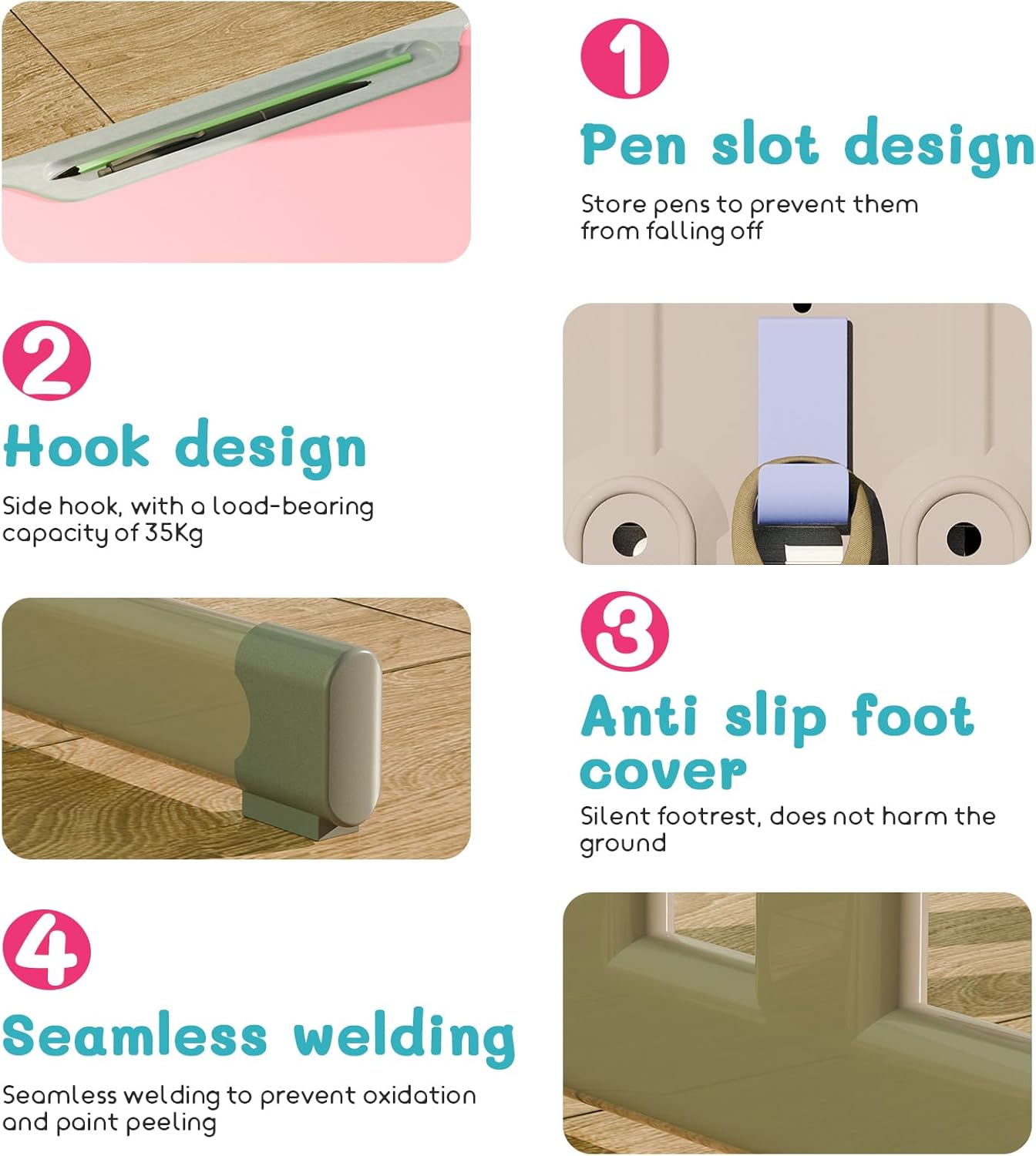 Kids Student Desk and Chair Set, Height Adjustable Boys and Girls Desk for Bedroom, Ergonomic Children's Desk and Chair School Study Table Chair, Study Table with Chair for Kids 3-15 Pink