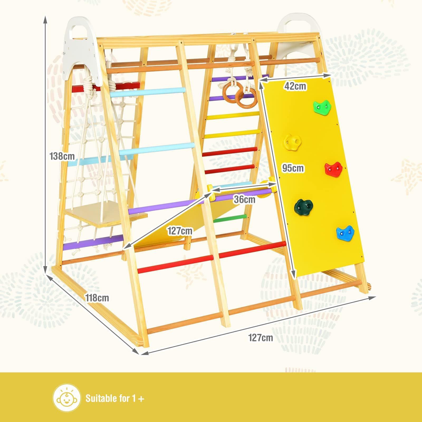 RELAX4LIFE Juego De Escalada 8 En 1 De Madera Maciza – Tobogán, Columpio Y Red Para Niños 1-5 Años, Parque Infantil De Interior Con Carga 240 Kg
