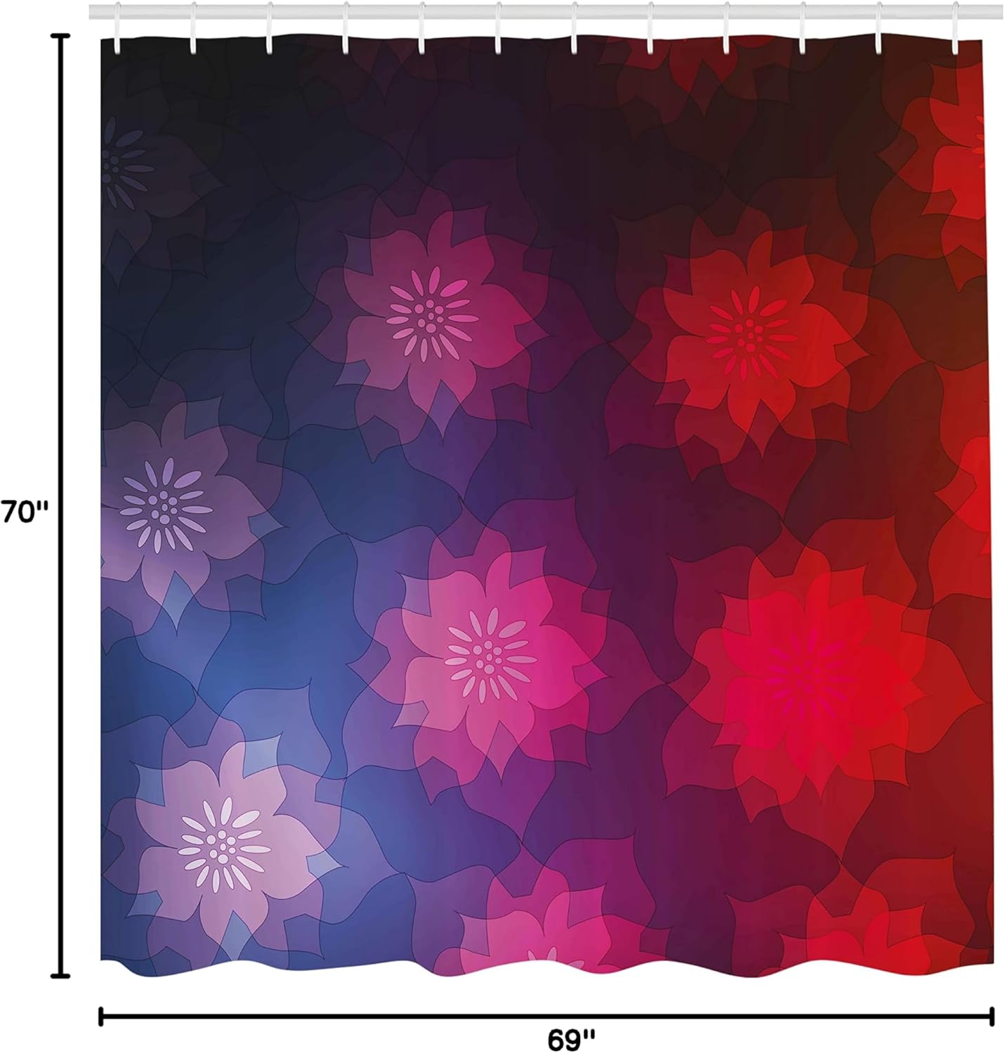 Ambesonne Abstract Shower Curtain, Rainbow Colored Ombre Design with Floral Flower Detailed Image, Cloth Fabric Bathroom Decor Set with Hooks, 69" W x 70" L, Pink Purple