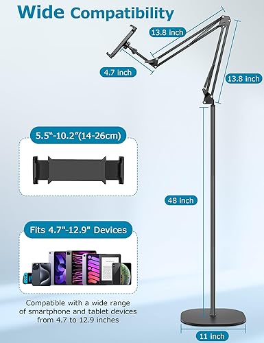 Miniatura 6 de Soporte de suelo para tablet, soporte de piso para iPad con base estable, rotación de 360, soporte ajustable para tableta, compatible con iPad,