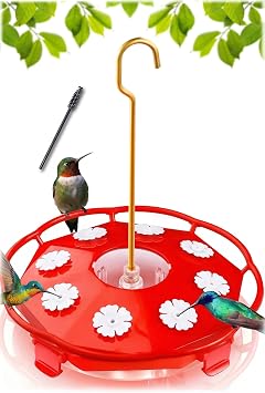 Saucer Hummingbird Feeders for Outdoors with 8 Removable White Feeding Port | 2mm Bee Guards, Built-in Ant Moat, Leak-Proof Sealing Ring, Easy to Fill and Clean, with Brush, 16OZ