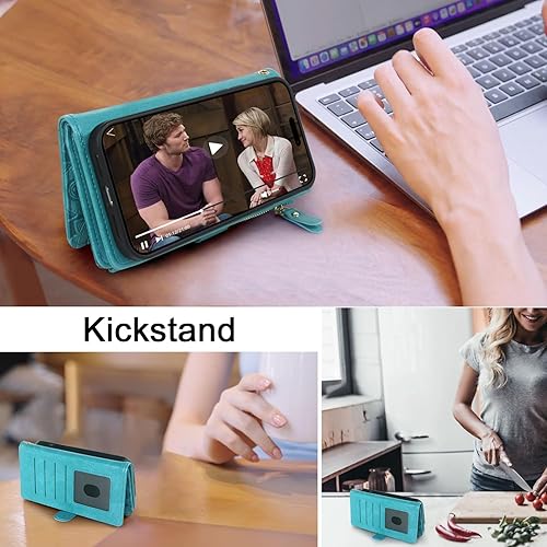 Miniatura 5 de Harryshell Funda de piel con cremallera magnética desmontable, bolsillo para dinero en efectivo con ranuras para tarjetas, correa para la muñeca