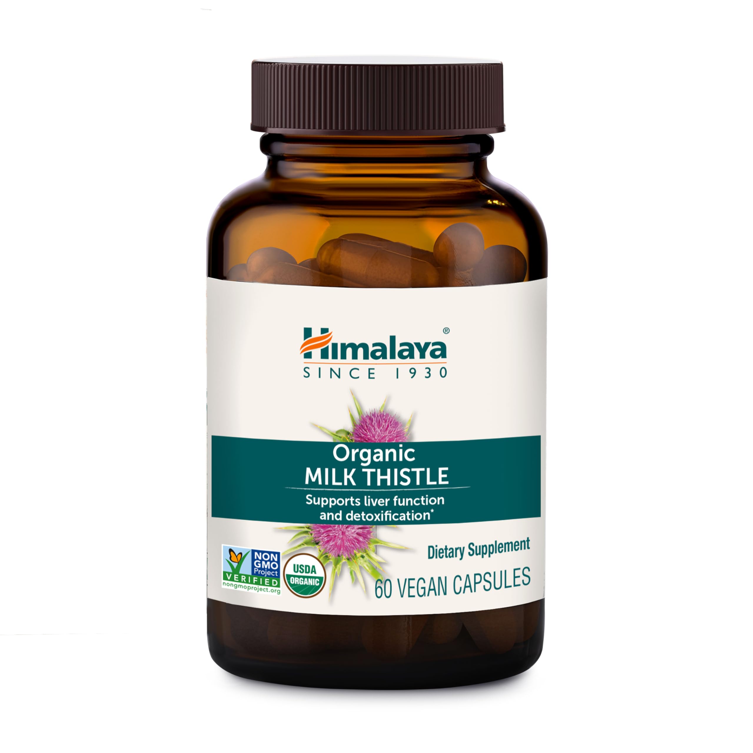 Himalaya Organic Milk Thistle with Silymarin,Liver Detox,360 mg,60 Capsules 60 Count (Pack of 1) Organic Milk Thistle