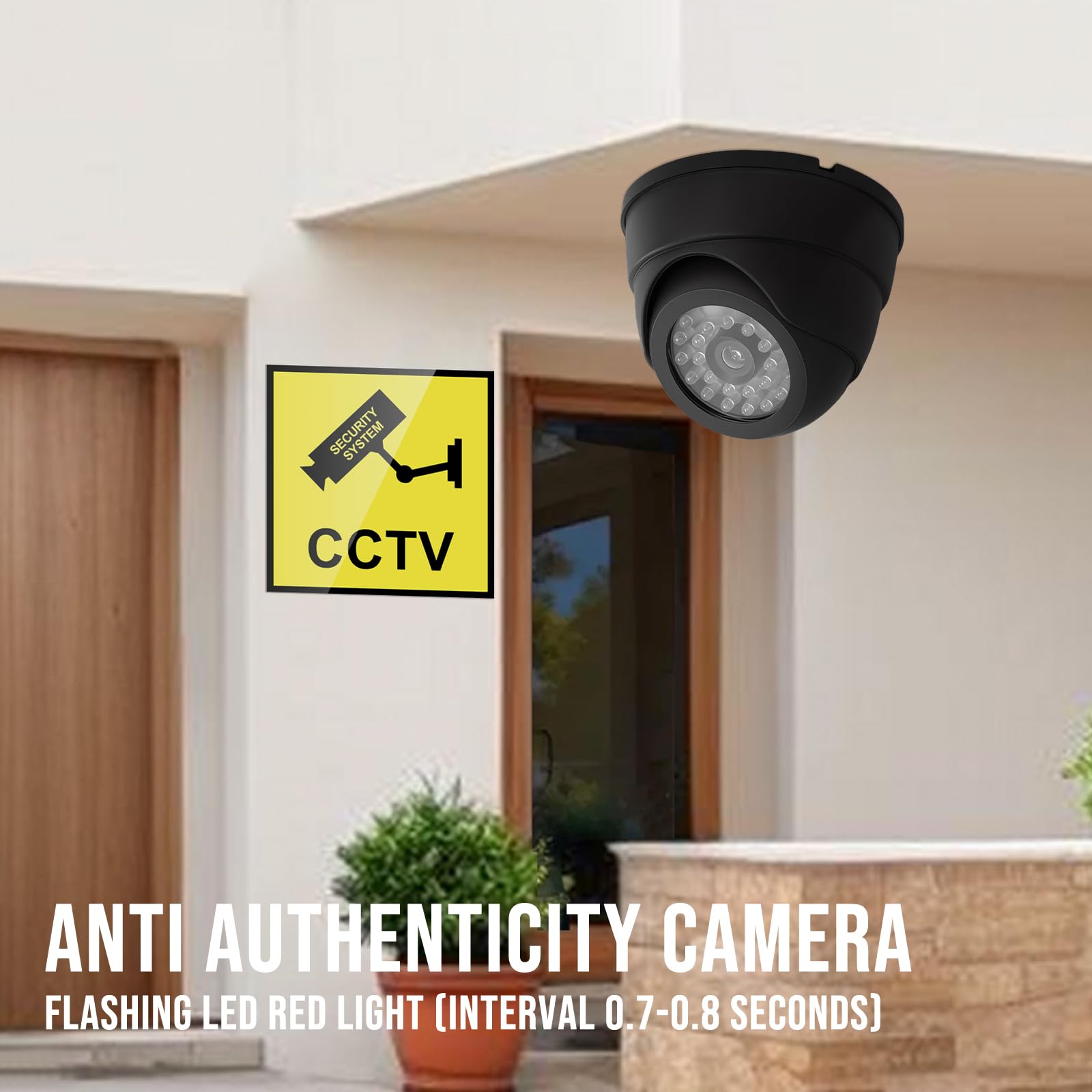 4 pezzi telecamere finte: telecamera di sorveglianza fittizia, finta telecamera di sorveglianza con ottica realistica e LED rosso lampeggiante per sicurezza interna ed esterna, casa, ufficio