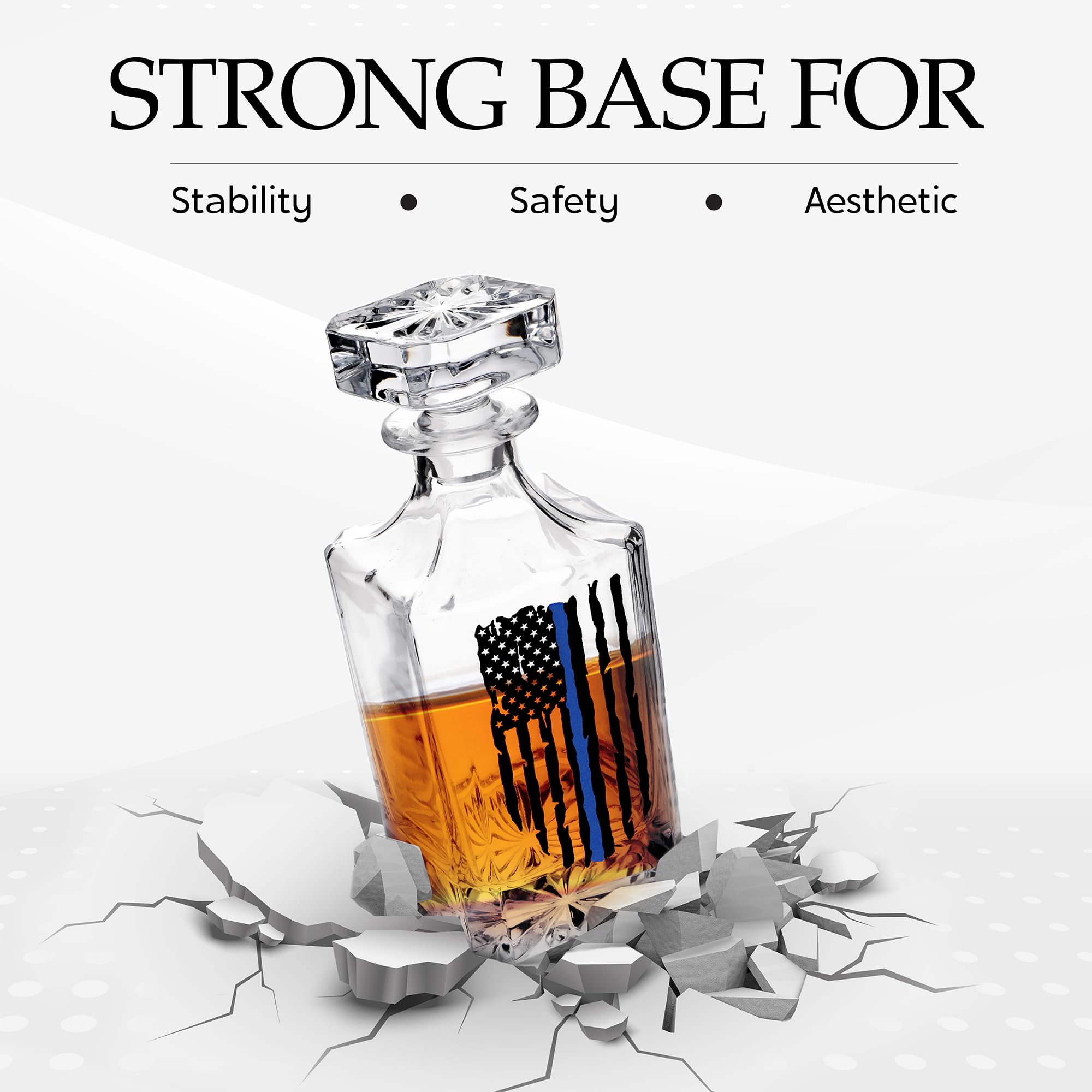 Rogue River Tactical Whiskey-Dekanter – Blue Line Tattered Flag, 750 Ml, Mit Glasstopfen, Geschenk Für Polizisten