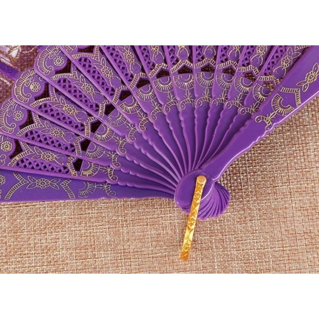 Amazon.co.jp: うちわ 扇子 パープル 紫 バイオレット レース フリル  