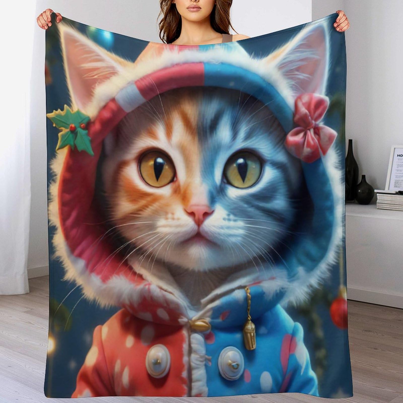 Manta de franela con diseño de gato de 100x130 cm para sofá