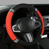 Bling Car Steering Wheel Cover, 15 Inch Rhinestones Soft Leather Elastic Steering Wheel Protector, Universal 15 Inch for Women Girls, Fit Vehicles, Sedans, SUVs, Vans, Trucks (Red)