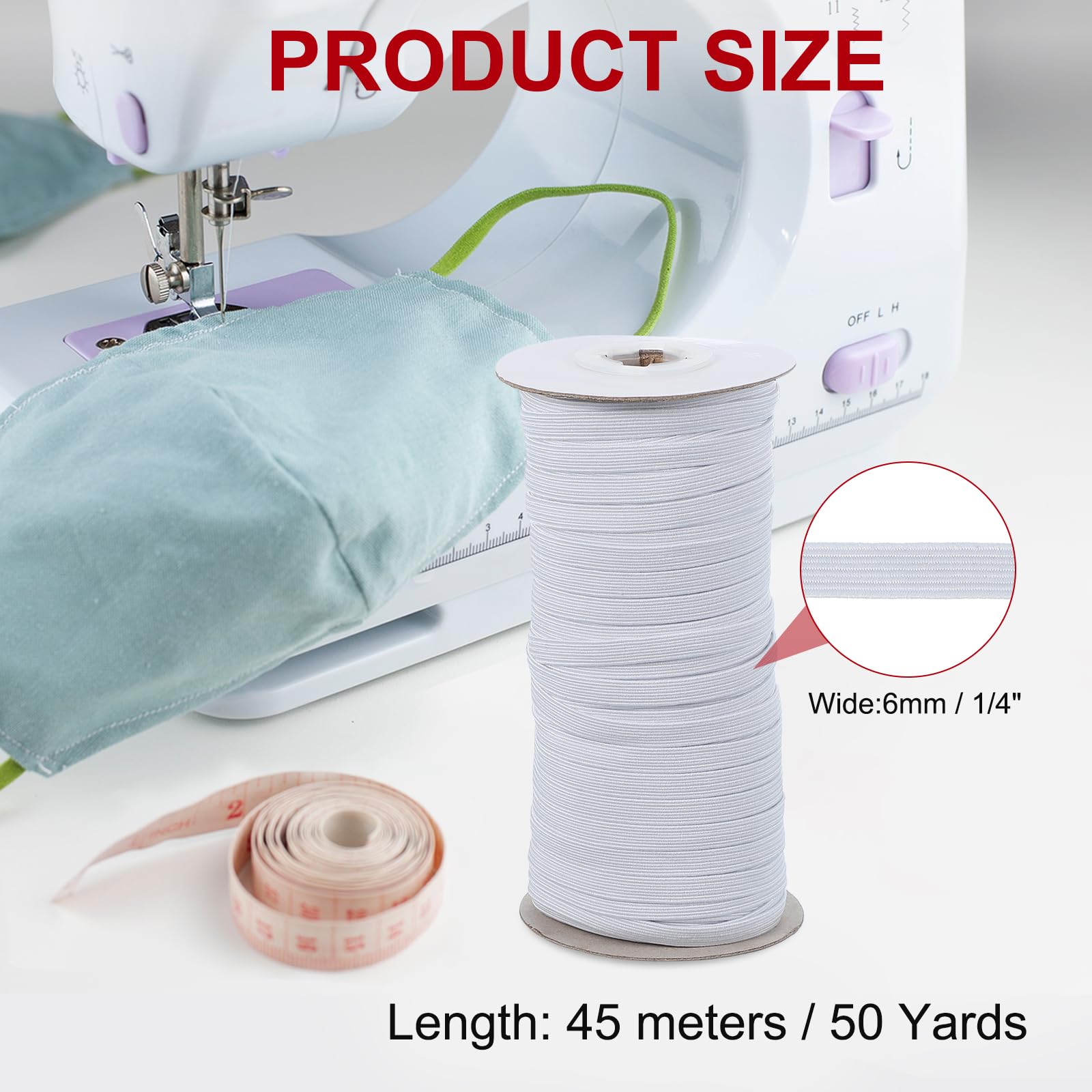 PATIKIL Elastic Bands 6mm x 45 Meters, Polyester Flat Elastic Cord Stretch Strap for Sewing Crafting DIY White - Image 2