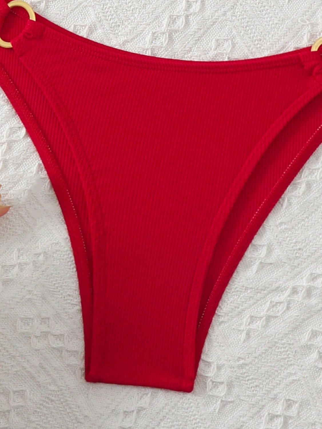 SKAYS Women's Sexy Two Piece Bikini Sets Triangle Swimsuits Ribbed Halter Ring Stylish High Cut Thong Swimwear Bathing