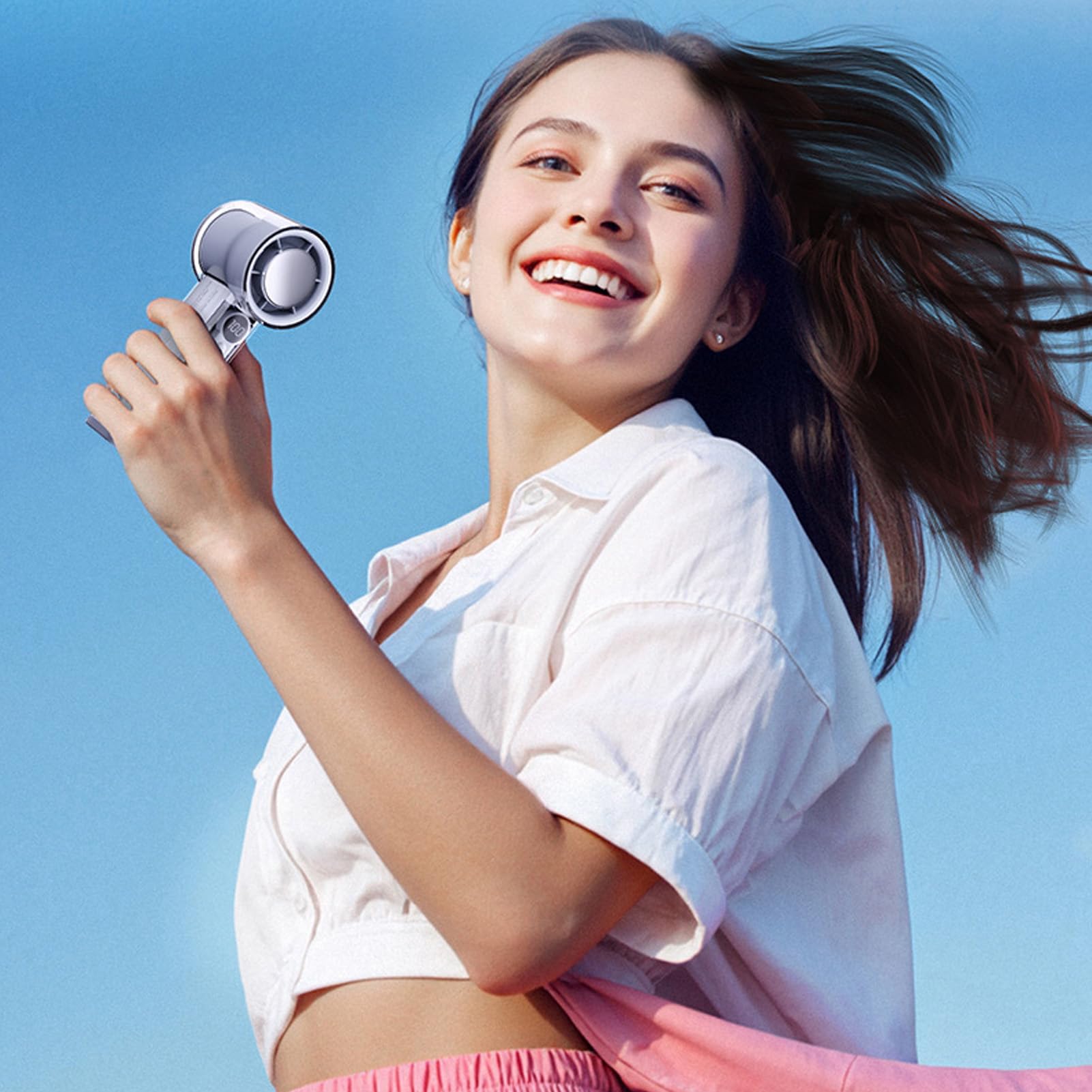 Sorandy Ventilador Portátil Handheld, Handheld Mini Fan 100 Velocidad Ajuste sin Paso Refrigeramiento con Pantalla Digital y Cordón para el Campamento de la Playa de Viajes (BLACK)