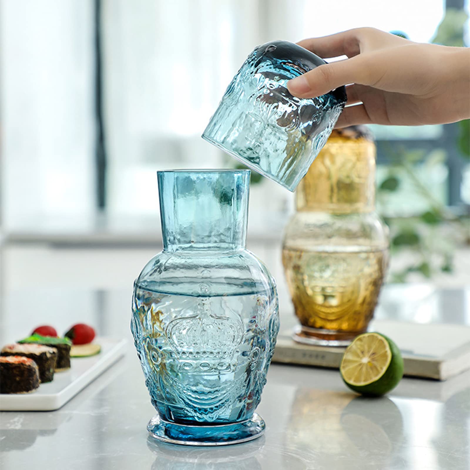 Set Caraffa Con Bicchiere Da Comodino - Vetro Borosilicato, Trasparente, Per Acqua O Succo - Foto 9