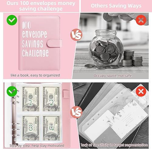 Miniatura 3 de Carpeta de desafío de 100 sobres, 100 desafíos de ahorro, carpeta de presupuesto, libro de desafíos de ahorro, cartera de sobres de efectivo para