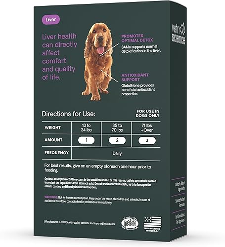 Miniatura 8 de VetriScience SAMe - Tabletas para la salud del hígado, 225 mg de S-adenosil-metionina, suplemento de salud hepática y desintoxicación para perros de