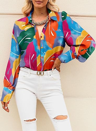 Miniatura 4 de EVALESS Blusas con botones para mujer, blusas de manga larga con estampado de moda 2025