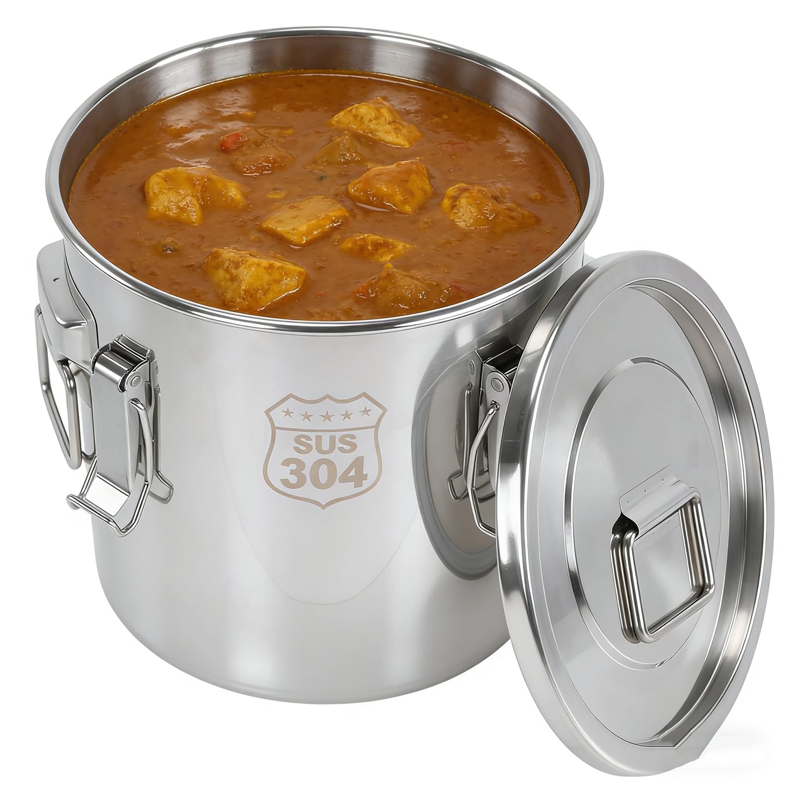 CLBDRESS 12L 304 Stainless Steel Airtight Canister, Metal Bucket Food Storage Container with Lid & Locking Clamp, Storage Bucket for Rice, Flour, Grain, Coffee Bean