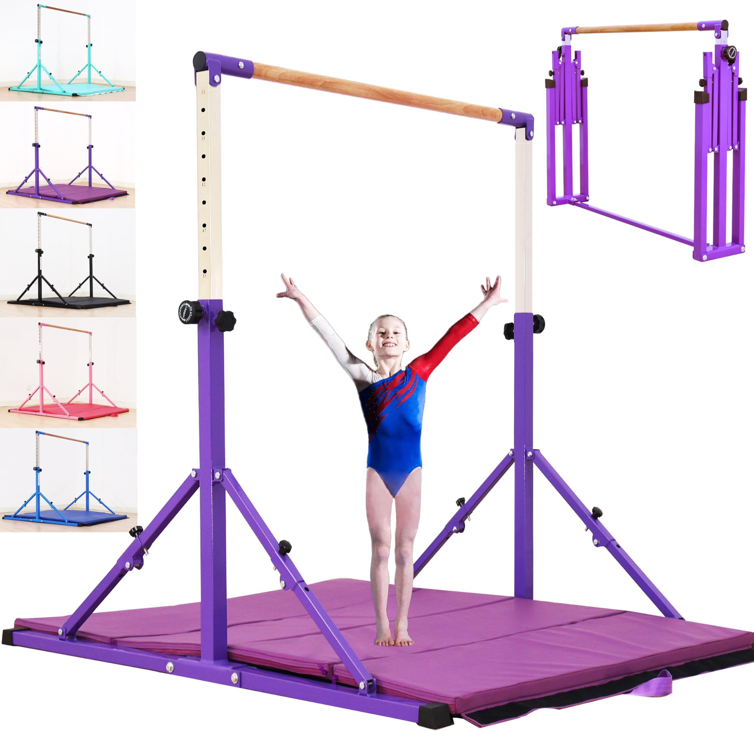 MARFULA 4FT/5FT/6FT Gymnastic Bar Set Gymnastics Horizontal Bar Gymnastics Kip Bar for Kids Home Use