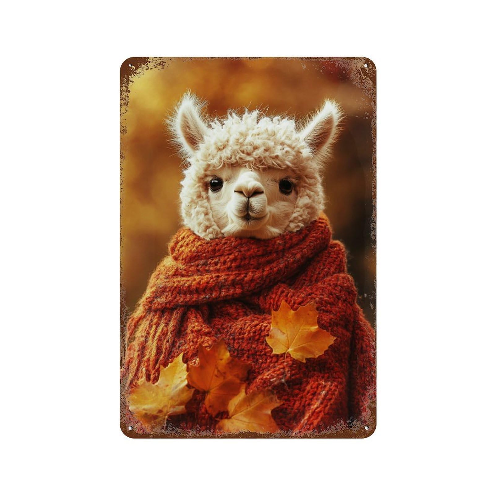 Alpaca in Autumn Scarf Retro Metal Sign 11.8"x7.9", Classic Wall Plaque for Garage, Pub Or Kitchen