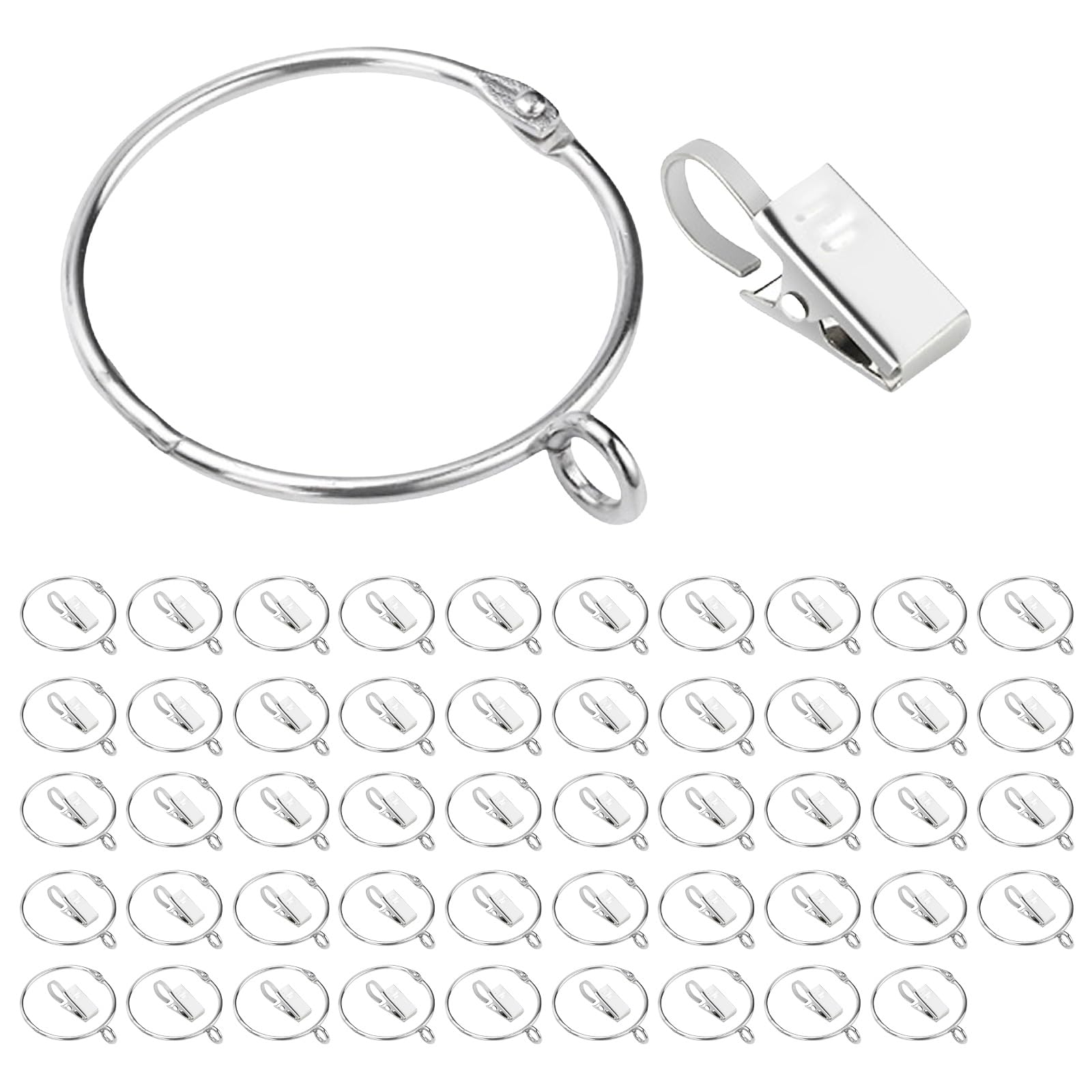 Buxuaaaa Curtain Rings in Silver Stainlessed Steel Finish, Curtain Hooks Hangers Clips for Easy Hanging of Drapes 50 / 100Pieces Set Hangers