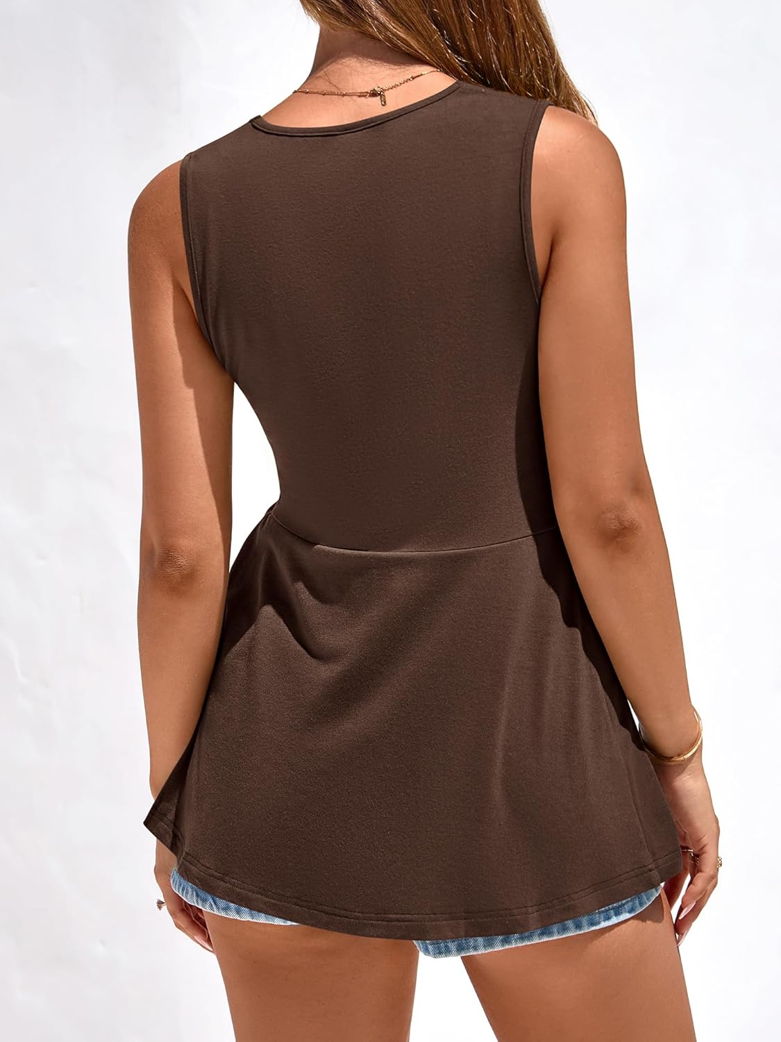 BTFBM Babydoll Tops for Women 2026 Trendy Spring Summer Outfits Twist Front V Neck Peplum Flowy Tank Tops Dressy Casual - Image 3