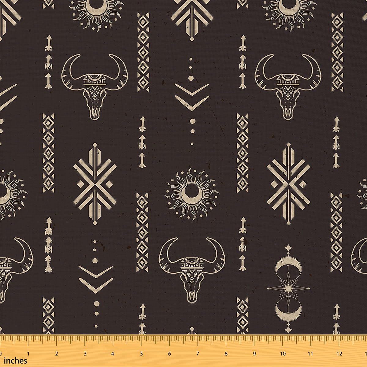 Feelyou Western Decor Fabric by The Yard Southwestern Upholstery Fabric for Chairs 3 Yards Decor Longhorn Skull Sun Moon Wild Western Cowboy Geometric