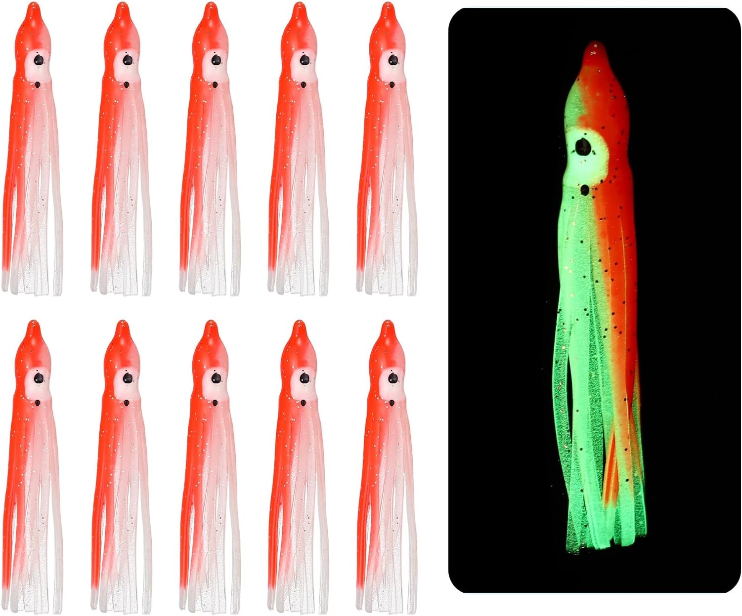 Fishing Squid Skirts, Glow Soft Plastic Trolling Lures Luminous -Fitting for (Bass/Trout/Salmon/Saltwater/Fishing Bait)