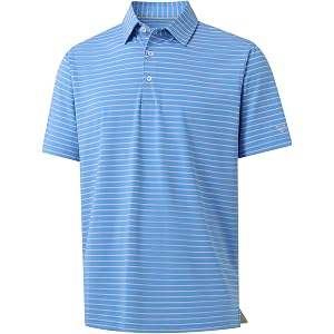 M MAELREG Golf Shirts for Men Moisture Wicking Striped Polo Performance Dry Fit Business Sports Mens Polo Shirts Short Sleeve