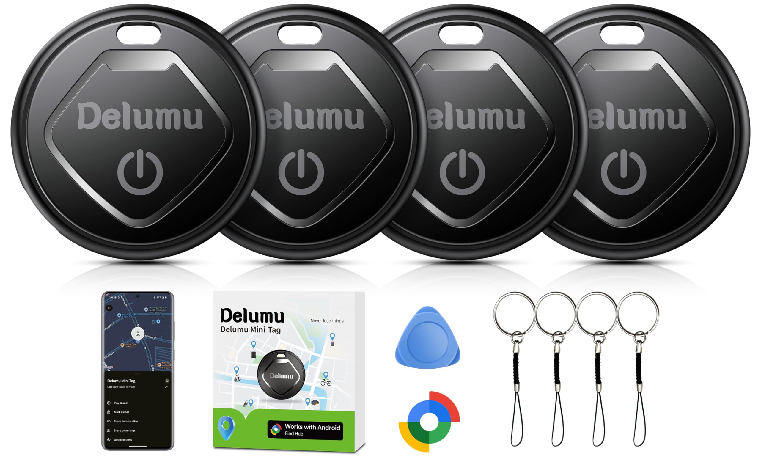 Android Smart Tracker Tag, 4 Pack Buscador de Objetos Bluetooth Funciona