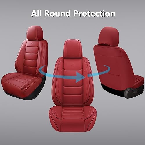 Miniatura 3 de Fundas de asiento que adaptan a casi todos los automóviles, camiones, sedanes y camionetas, de piel sintética impermeable y cobertura completa (rojo