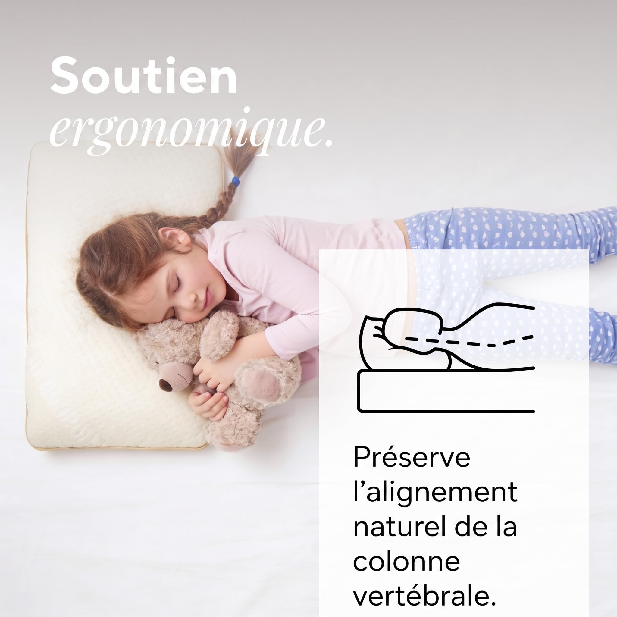 Oreiller Enfant Vitapur MemoDream Junior, Mousse Mémoire de Forme Hypoallergénique, Doux, Lavable, Certifié Oekotex-100, de 3 Ans, 30x50x9 cm.