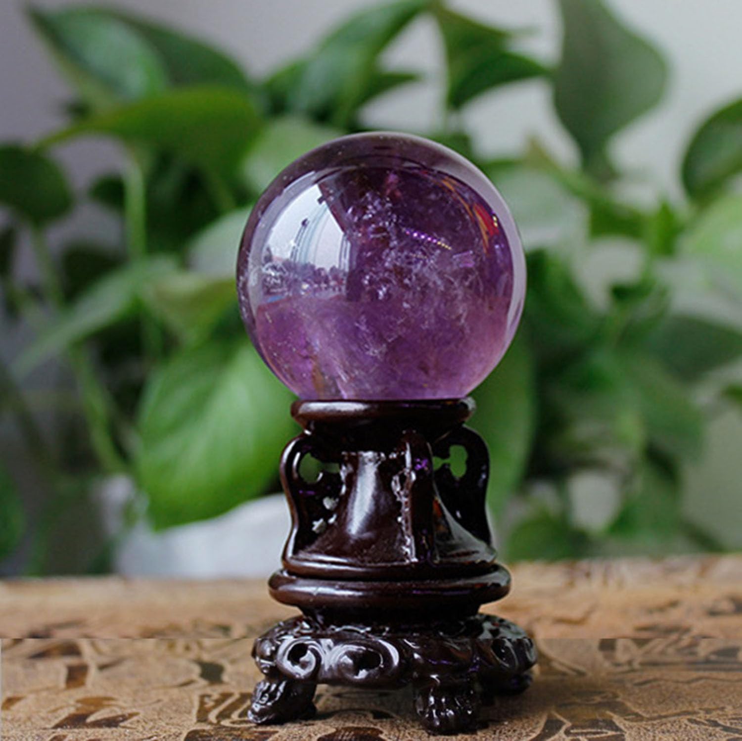 Naturalna kula ametystowa podstawką–okaz wróżenia scryingu Feng Shui