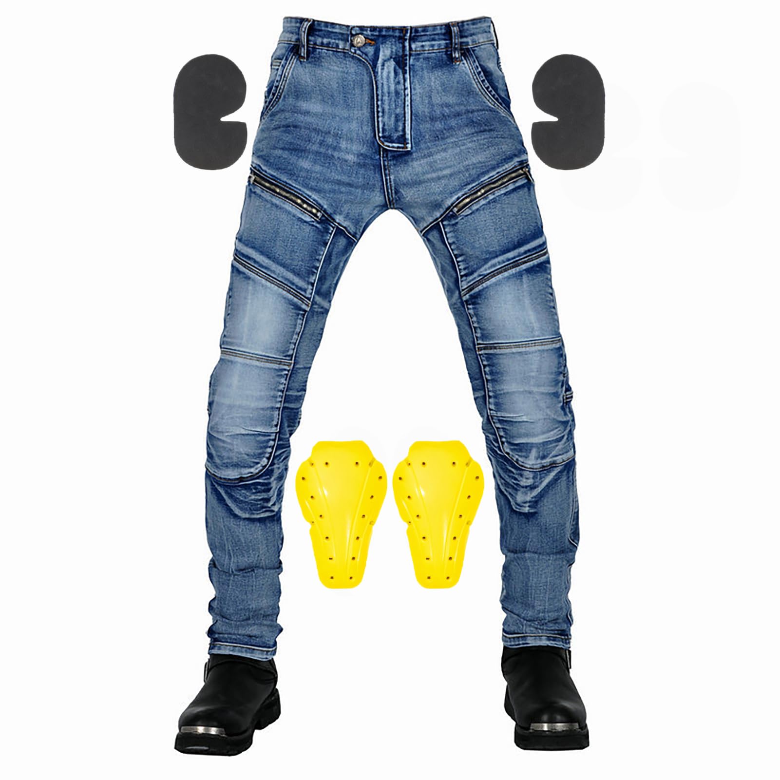 Motorradjeans Herren mit Aramid & Protektoren - Stretch Motorradhose Herren Abriebfest - Biker Jeans inkl. Knie- und Hüftschutz (Herausnehmbar) - Atmungsaktiv