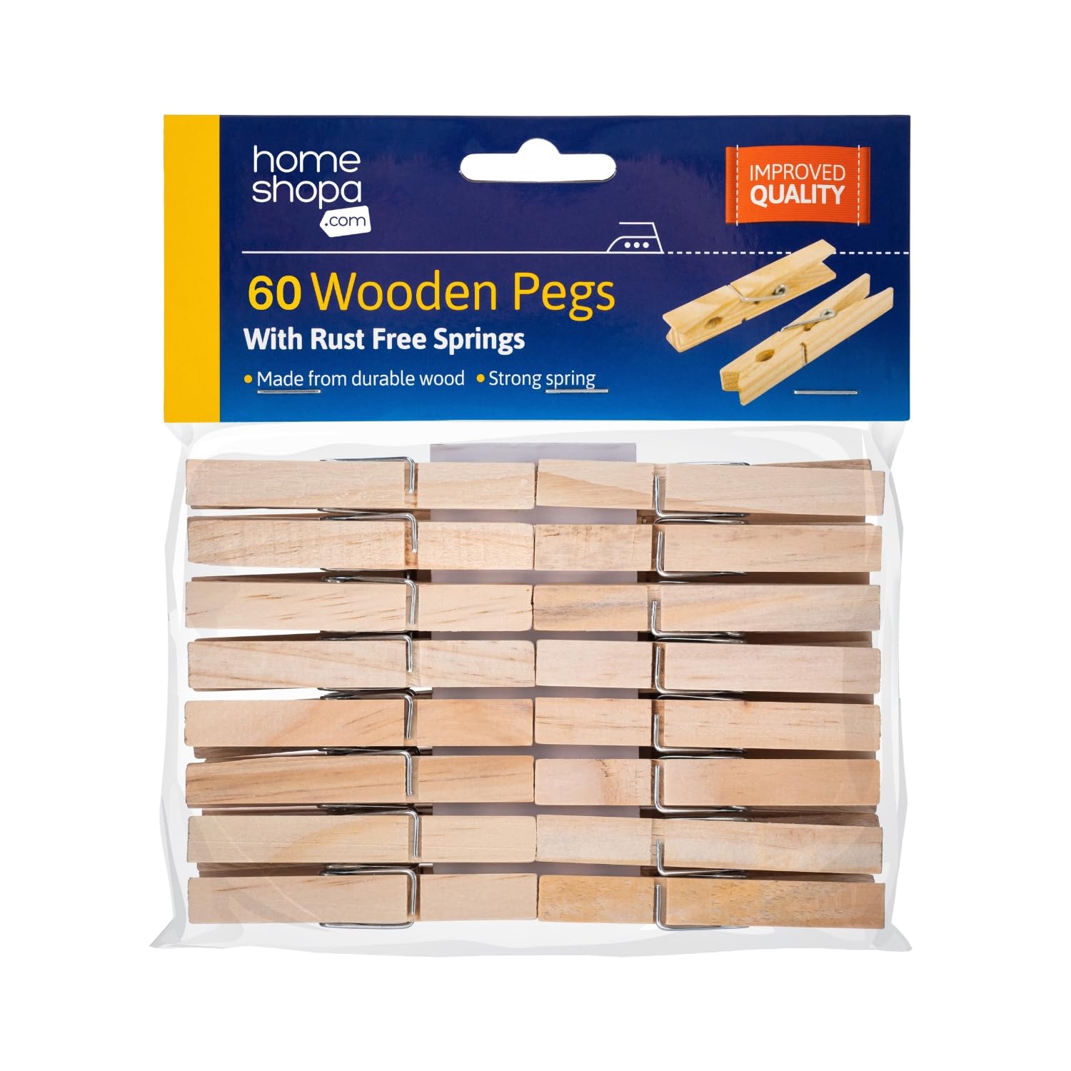 Homeshopa.com Wood Homeshopa En Clothes Pegs, 60 Pack Washing Line Cloth Clips, Rust And Moisture Resistant Laundry Pegs, Strong Grip Multipurpose Clips For Arts & Crafts, Clothespin For Diy, Photo Hanging, 7.5Cm