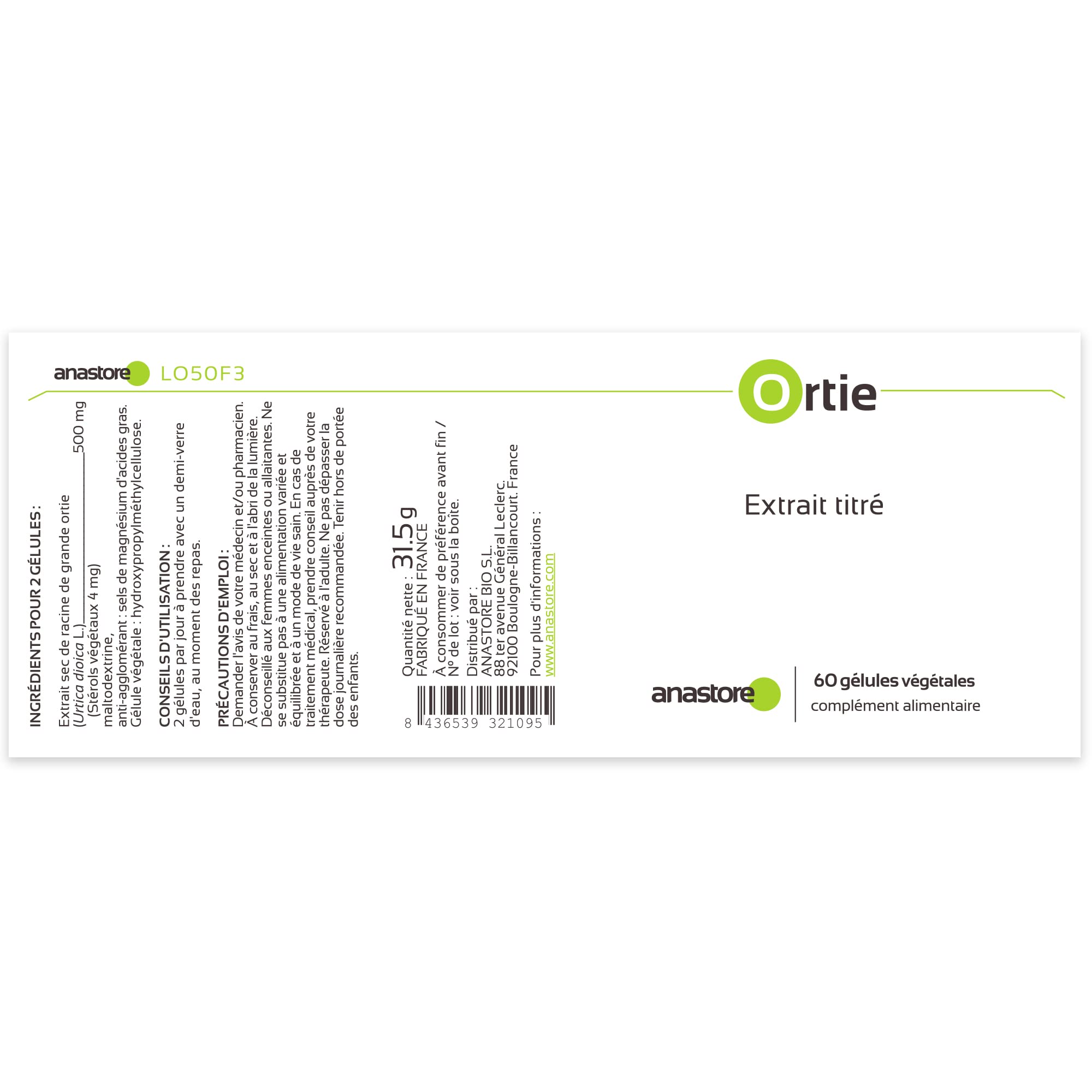 RACINE D’ORTIE PIQUANTE (Urtica dioica) * 250 mg / 60 gélules * Extrait titré à 0.8% en stérols végétaux