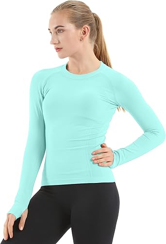 MathCat - Camisetas de entrenamiento sin costuras para mujer, camisetas de yoga de manga larga, camiseta deportiva para correr, camiseta atlética