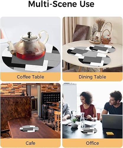 Miniatura 5 de Juego de 4 manteles individuales redondos, geométricos y modernos, lavables, color negro, blanco, gris, trenzado, resistente al calor, para cocina,