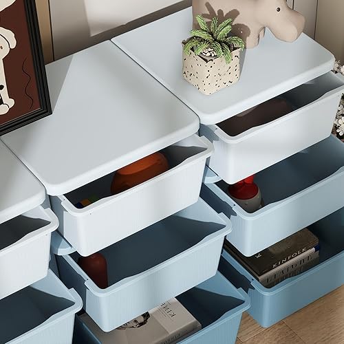 Miniatura 8 de Qaba Unidad de almacenamiento para niños de 3 niveles, organizador de juguetes con 9 cajones, contenedores de plástico para dormitorio de niños,