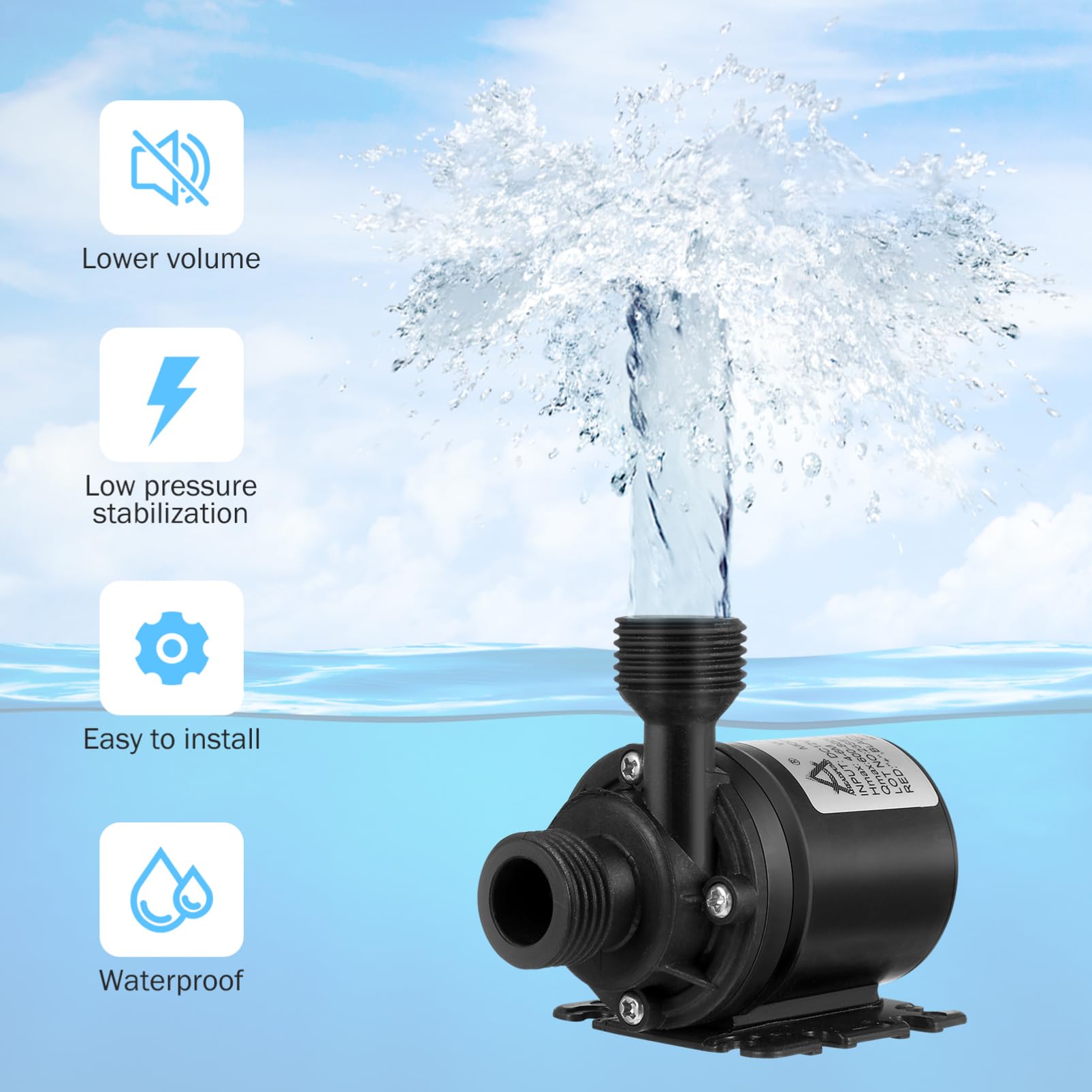 ULTECHNOVO Pompa sommergibile senza spazzole, 800 l/h 5 m, altezza federale DC 12 V, mini pompa dell'acqua per laghetto, fontana, cascata, acquari, di circolazione dell'acqua