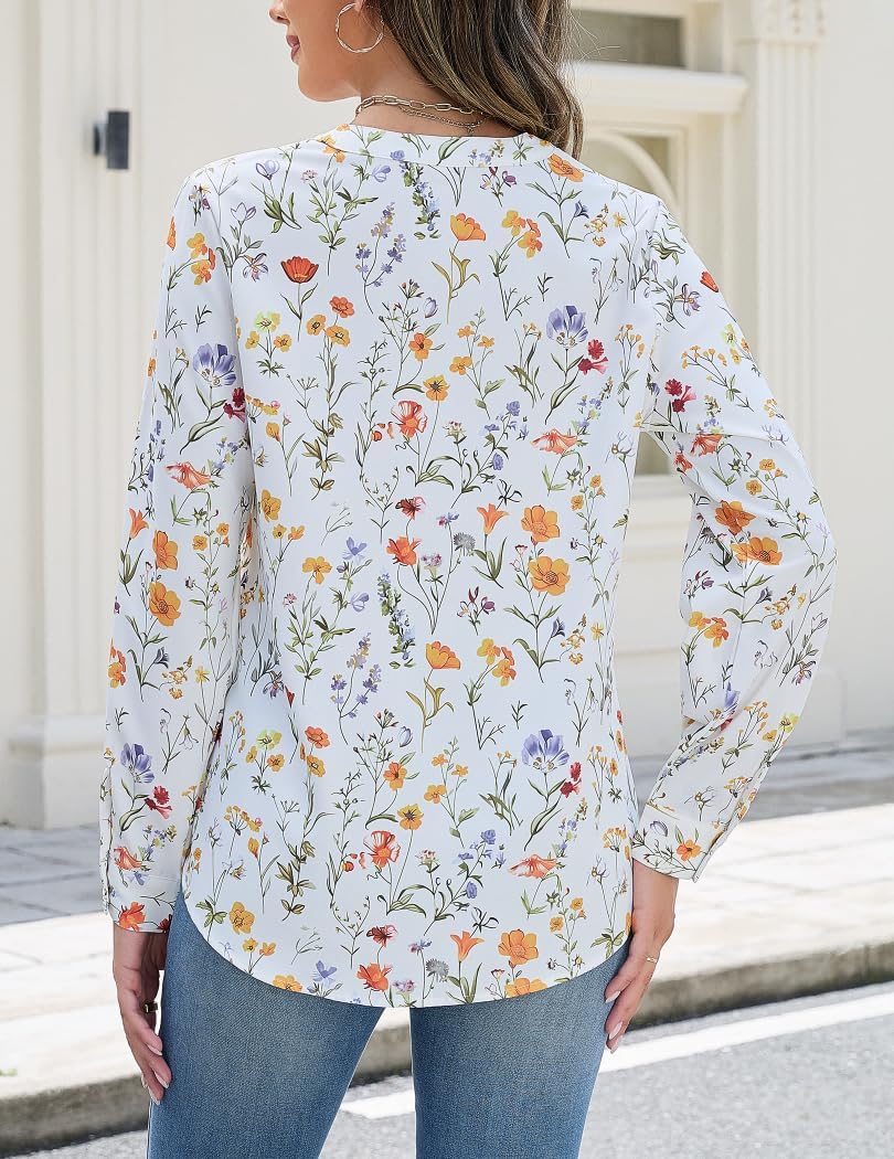 AGSEEM Button Down Shirts for Women Dressy Floral Printed Long Sleeve Blouse Business Casual Work Tops - Image 3