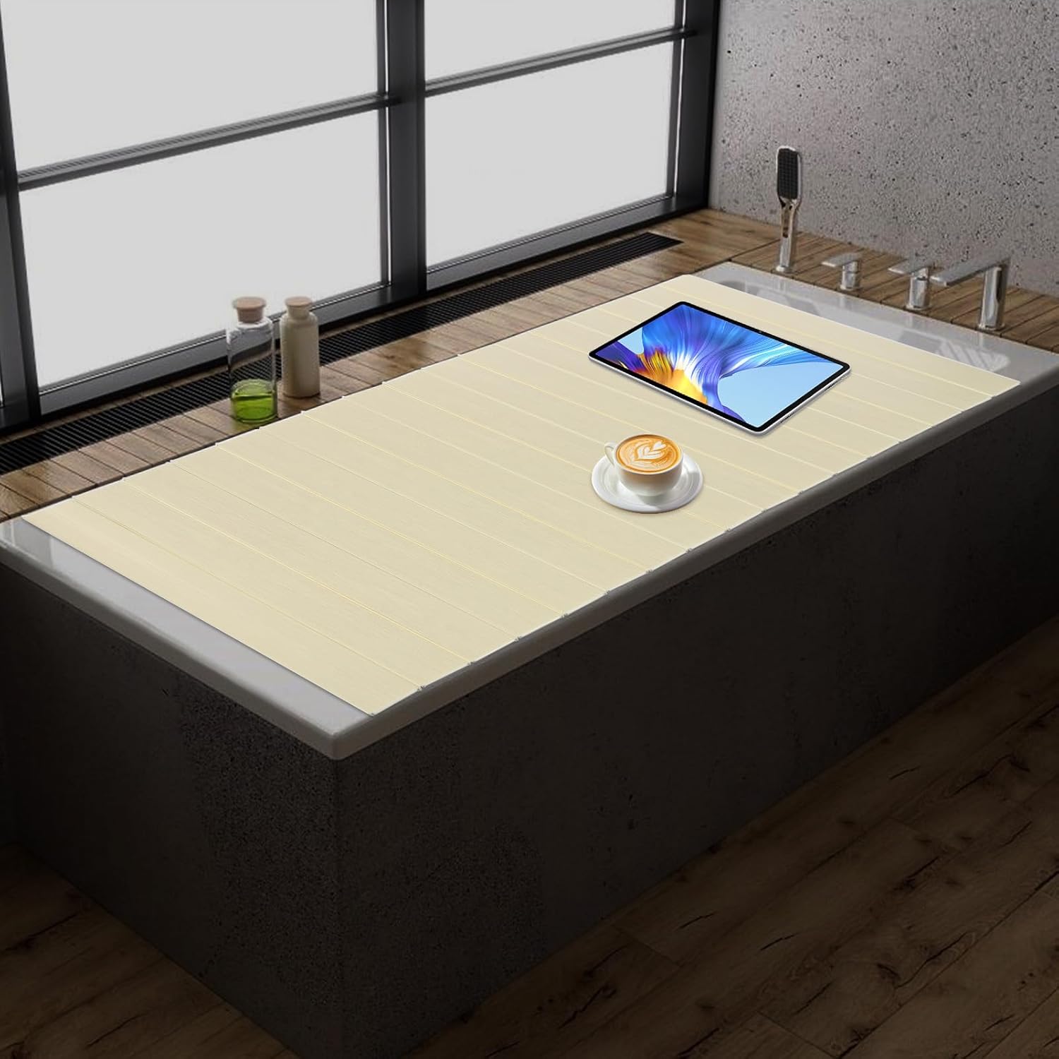 Bathtub Tray, Foldable Dustproof Shutter Bath Lid Insulation Panel Bath Insulation Cover, PVC Shutter Bath Lid Bath Insulation Cover Fit Most Tubs for Bathroom, Home (180×80×0.65cm)