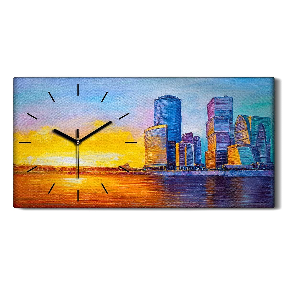 Horloge sur toile de salon silencieuse avec vue panoramique de New York au crépuscule