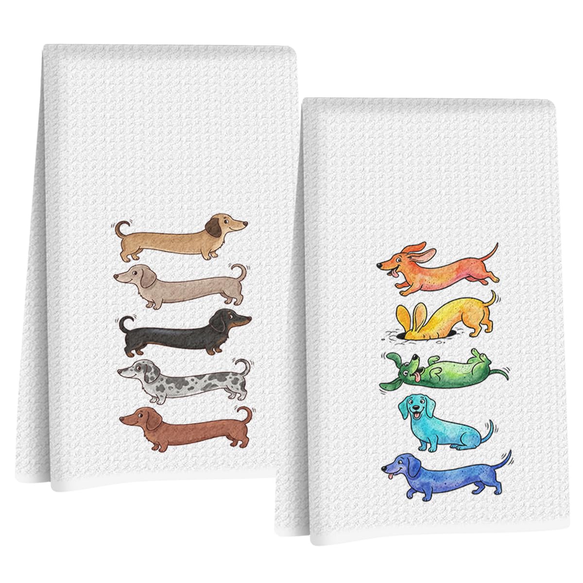 2 Pcs Cute Dachshund Kitchen Towels, Dachshund Gifts Reusable Dish Towels
