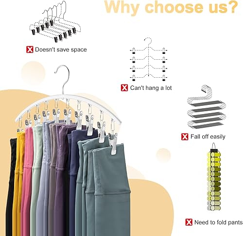 Miniatura 2 de Volnamal Organizador de leggings para armario, colgador de metal para pantalones de yoga con revestimiento de goma, paquete de 2 con 10 clips para