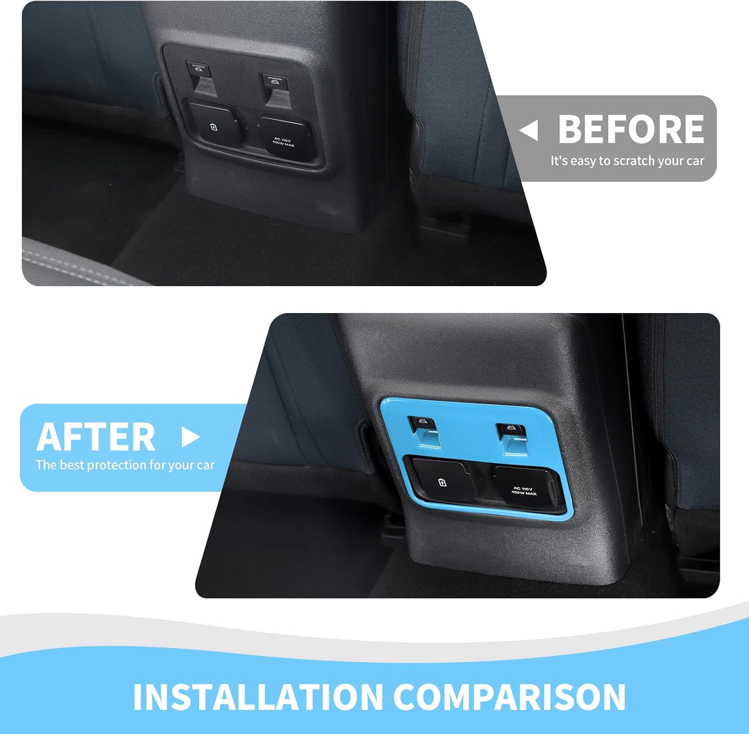 RAZPOY Rear Seat Window Switch Panel Trim Compatible with Ford Bronco Interior Accessories 2-Door 4-Door 2021-2024, Light Blue