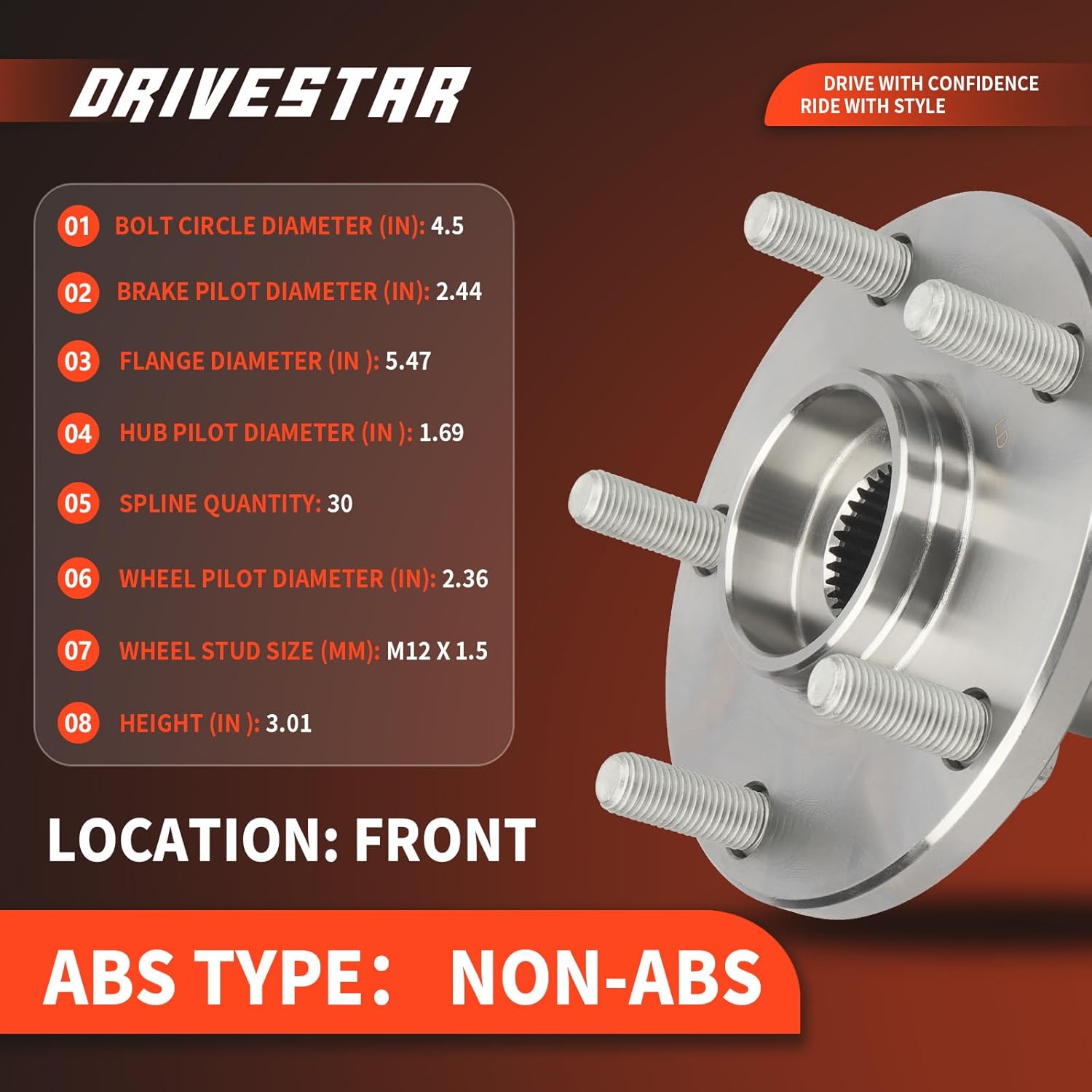 (Pair) DRIVESTAR 518509 Wheel Hub & Bearing Front Left/Right for FWD 1995-04 for Toyota Avalon 3.0L/92-03 Camry 3.0L V6/98-03 Sienna/1999-03 Solara, 1992-03 for Lexus ES300/99-03 RX300,5-Lug - Image 4