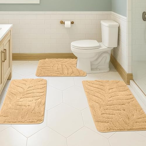 Miniatura 14 de Juego de 3 alfombras de baño suaves y absorbentes, peludas, suaves, antideslizantes, para ducha, bañera, lavable a máquina