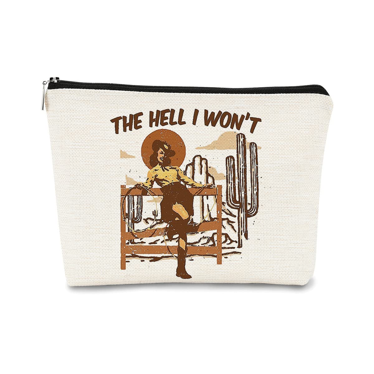 Cowgirl Western Makeup Bag，Cowgirl Gifts，Cowgirl Gifts for Women，Western Gifts，Cowgirl Stuff，Western Gifts for Women，Retro The Hell I Won't Cowgirl Makeup Bag