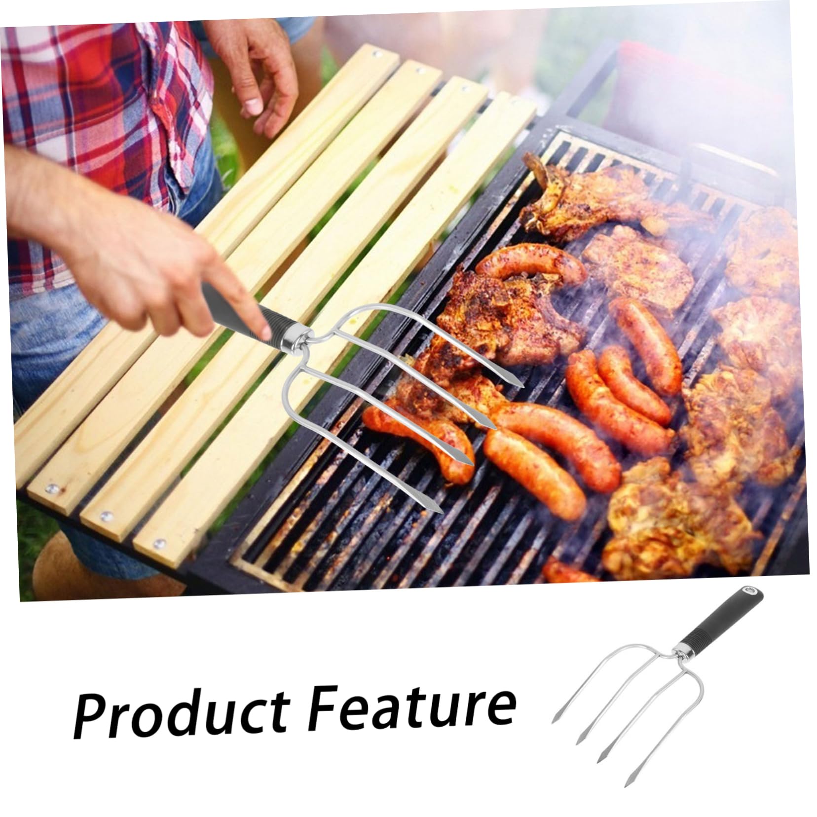 TOYANDONA 3 Piezas Tenedor de Barbacoa de con Antideslizante Cuatro Agujas Asar Carne y Camping y Fiestas